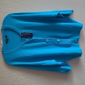 Evan-Picone Woman Newport Blue Topaz Cardigan Sweater 2X